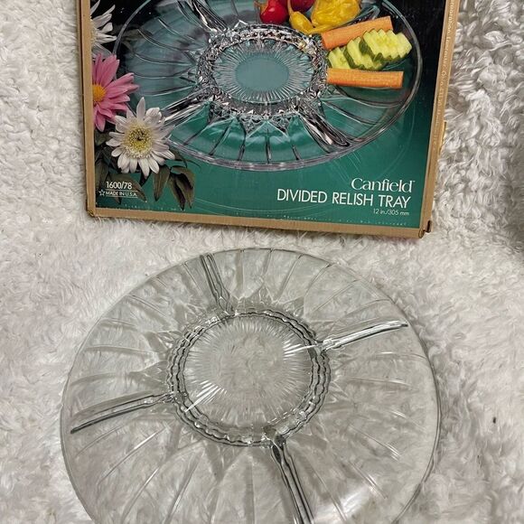 Anchor Hocking CANFIELD CLEAR Glass Diamond Design Cut Base 11" 5-PART RELISH - Picture 4 of 7